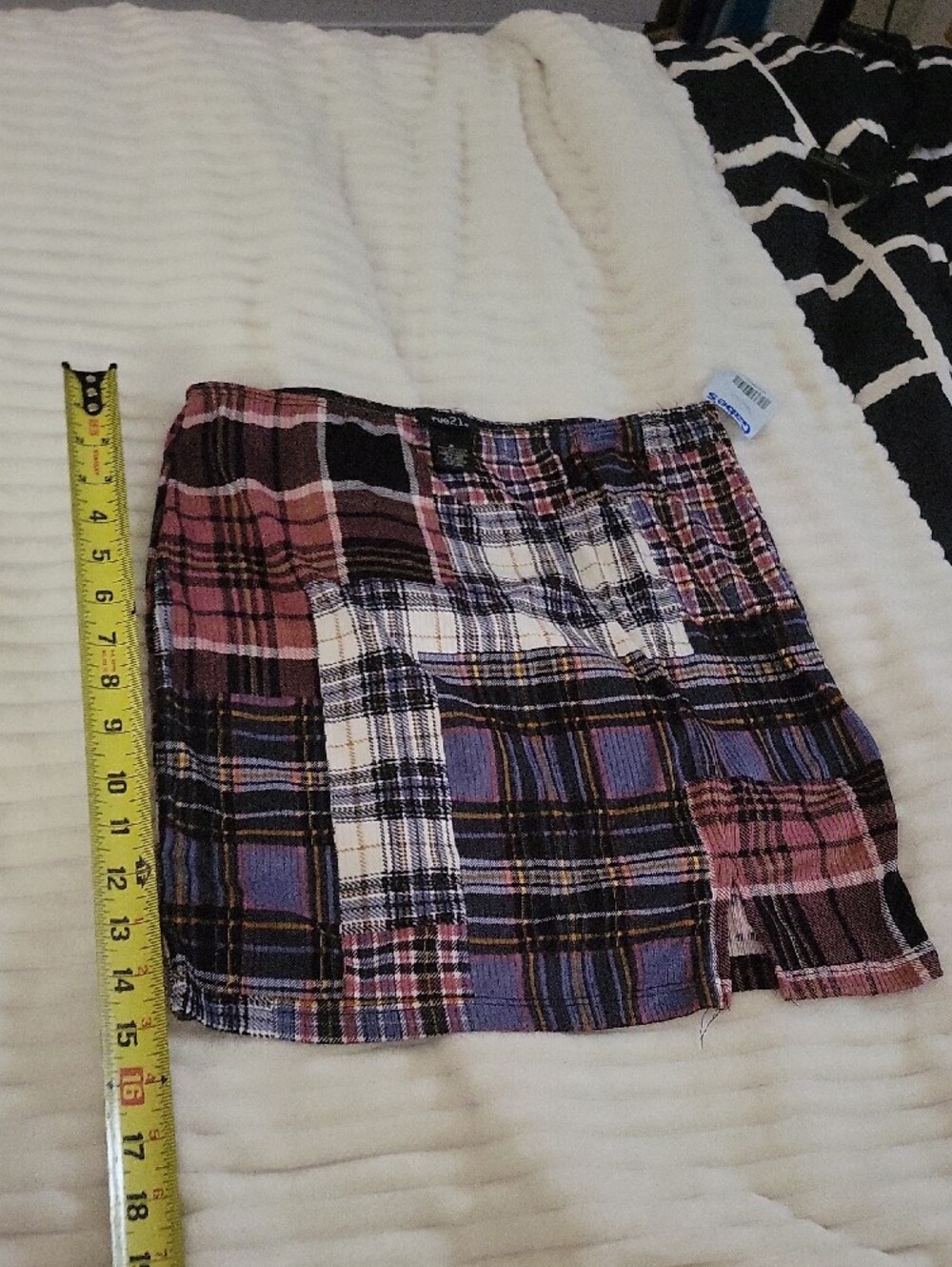 rue21 Patchwork Plaid Mini Skirt in Purple, Pink, Black and White - Picture 3 of 5